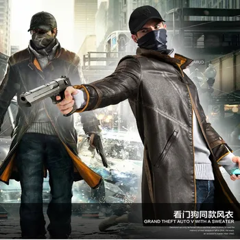 

Watch Dogs 2 Costume Watchdog Aiden AidenPearce dog coat with the coat Cos ultra-pull leather coat Halloween game anime jacket