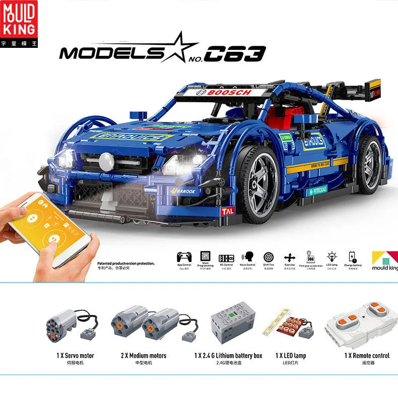 

DHL 1970Pcs Technic APP MOC RC Car Remote Control Racing Car C63 Building Blocks Legoingly Bricks set Motor Function Car Toys
