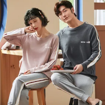 

Couples 100% Cotton Pajamas Sets for Women Autumn Long Sleeve Sleepwear Suit Men Loungewear Pyjama Homewear Pijama Mujer Clothes