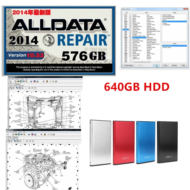 Car Repair Software Hot Auto Repair Alldata Software V10.53 alldata auto diagnostic all data in 640GB HDD Free install support windows 7 / 8 car repair software car diagnostic tool