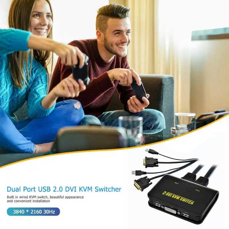 Двухпортовый USB 2,0 DVI KVM коммутатор аудио-видео кабель для монитора клавиатуры Профессиональный KVM переключатель компьютерные аксессуары