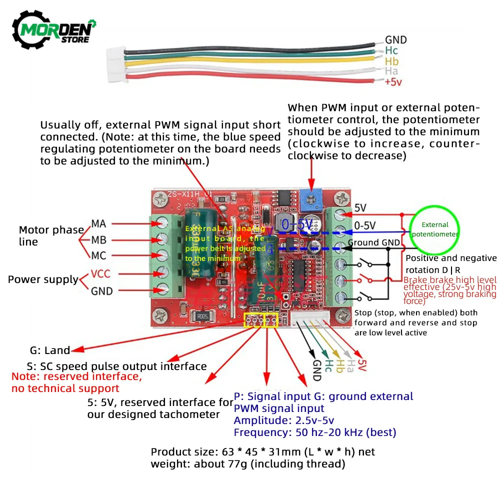 Description Picture 4 of itemDC 6-60V 400W BLDC Three Phase DC Brushless Motor Controller PWM Hall Motor Control Driver Board 12V 24V 48V