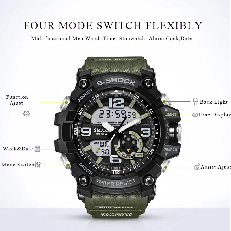 Relogio Masculino мужские часы Роскошные спортивные армейские уличные 50 м водонепроницаемые цифровые милитари часы повседневные новые мужские наручные часы