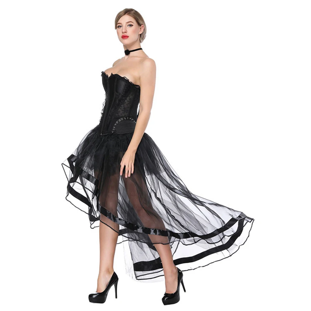 

Sexy Ghost Bride Women Skirts Halloween Steampunk Black Mesh Gothic Skirts Ankle-Length Vintage Costume Party Game Show Girls