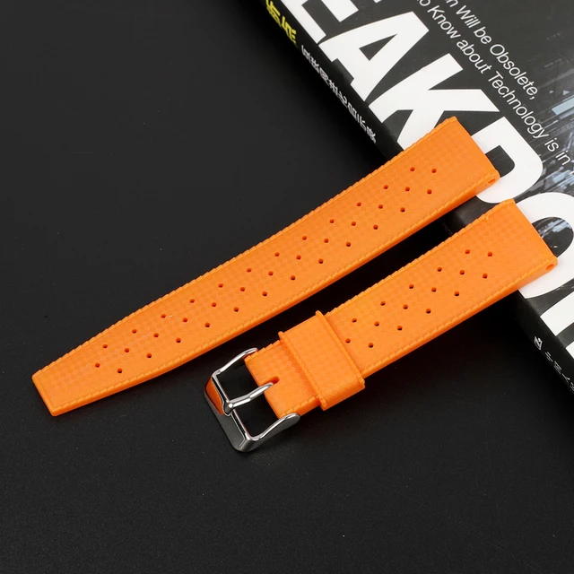 Tropical Fluorine Rubber Watch Band 20mm 22mm Waterproof Porous Breathable Diving Sport Men Women Watch Strap Replacment orange