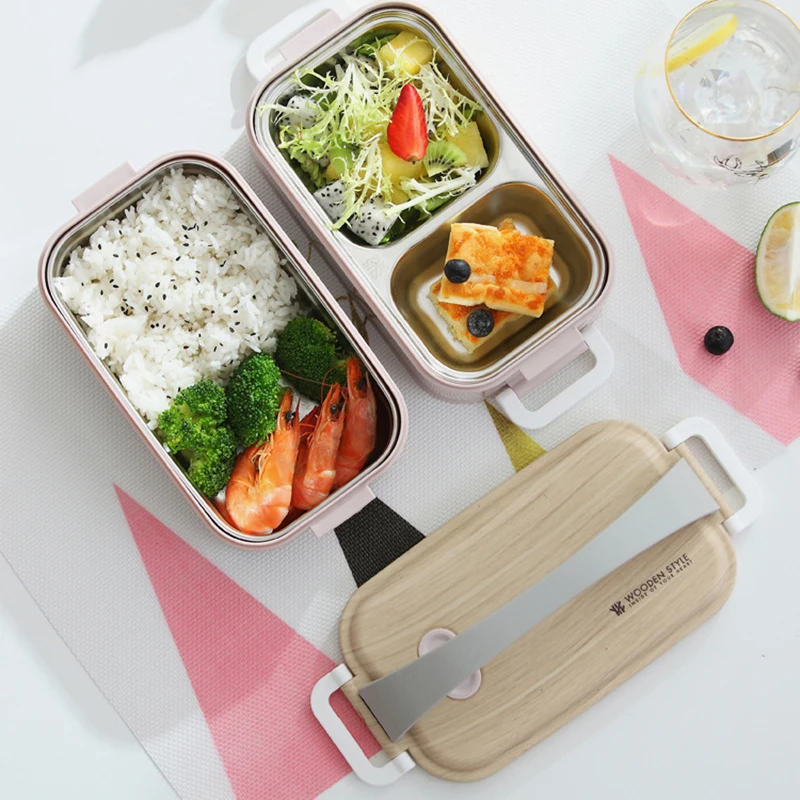 Portable Single-layer Insulated Lunch Box Leak-proof Freestanding Lattice Bento Children