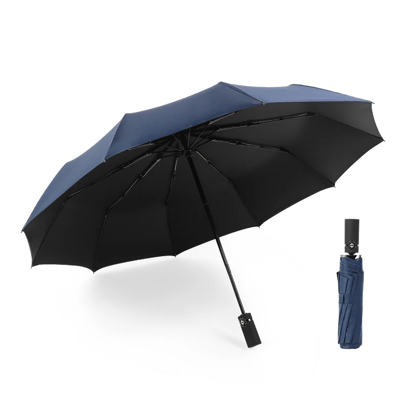 Fashion Business Men's Automatic Umbrella Women's Sunscreen 3 Folding Windproof Umbrella Men's Travel Portable Car Umbrella - Цвет: Тёмно-синий