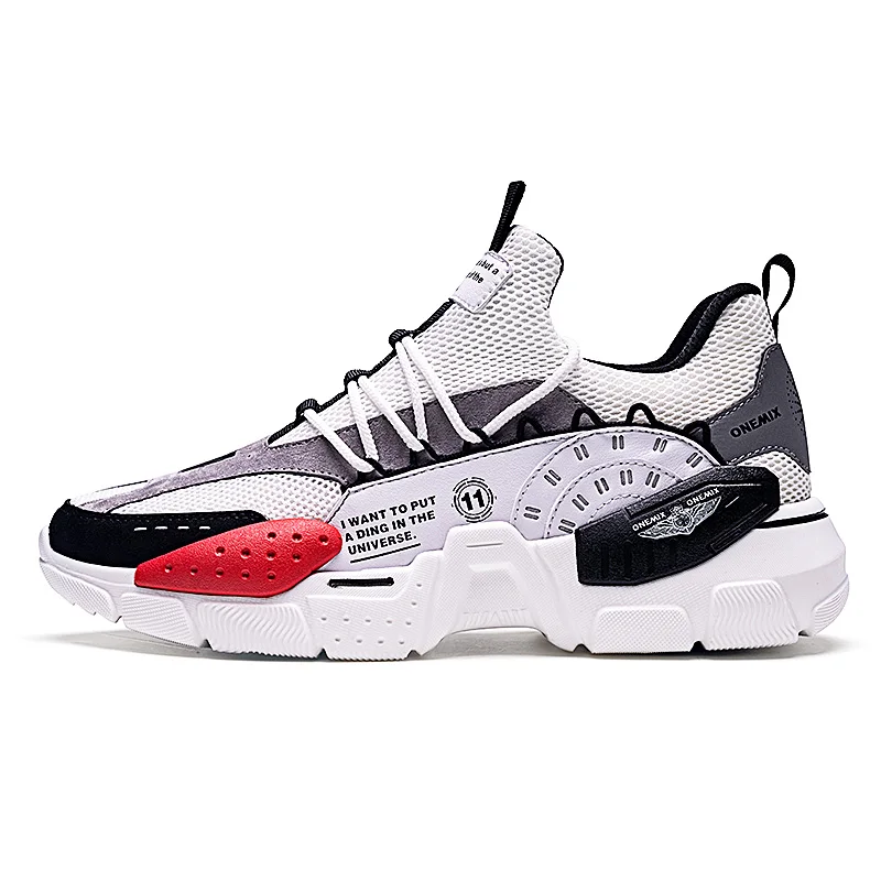 ONEMIX Unisex Sneakers New Technology Style Leather Damping Comfortable Winter Men Sports Running Shoes Tennis Dad Shoes - Цвет: White