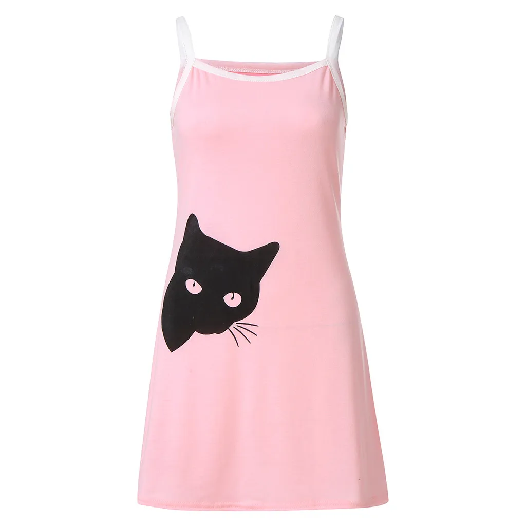 Женское повседневное летнее Сексуальное Тонкое мини-платье с кошачьим принтом без рукавов, платье с круглым вырезом# YJ