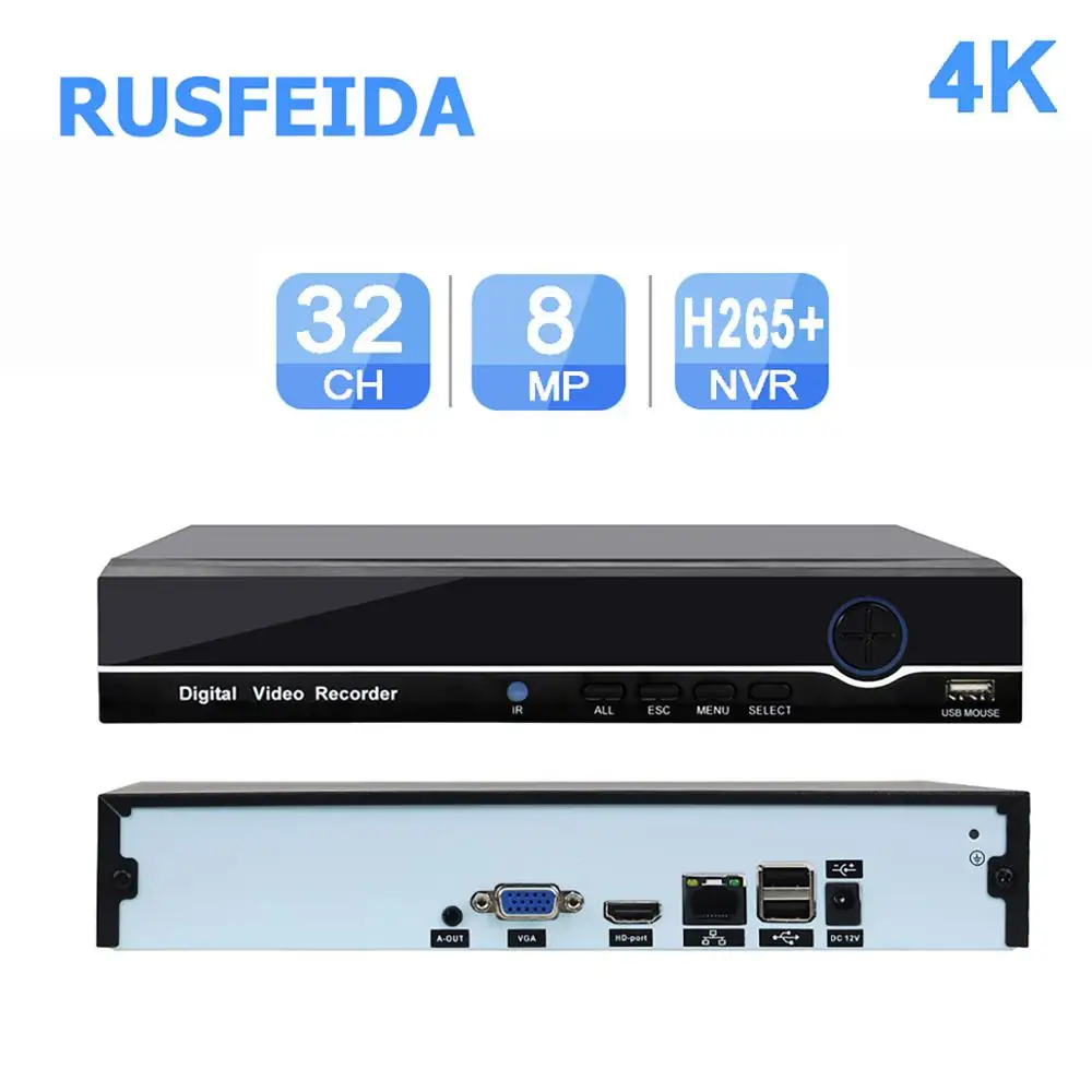 RUSFEIDA распознавание лица 4K 8MP 32CH цифровой сетевой видеорегистратор H.265 + NVR для ip