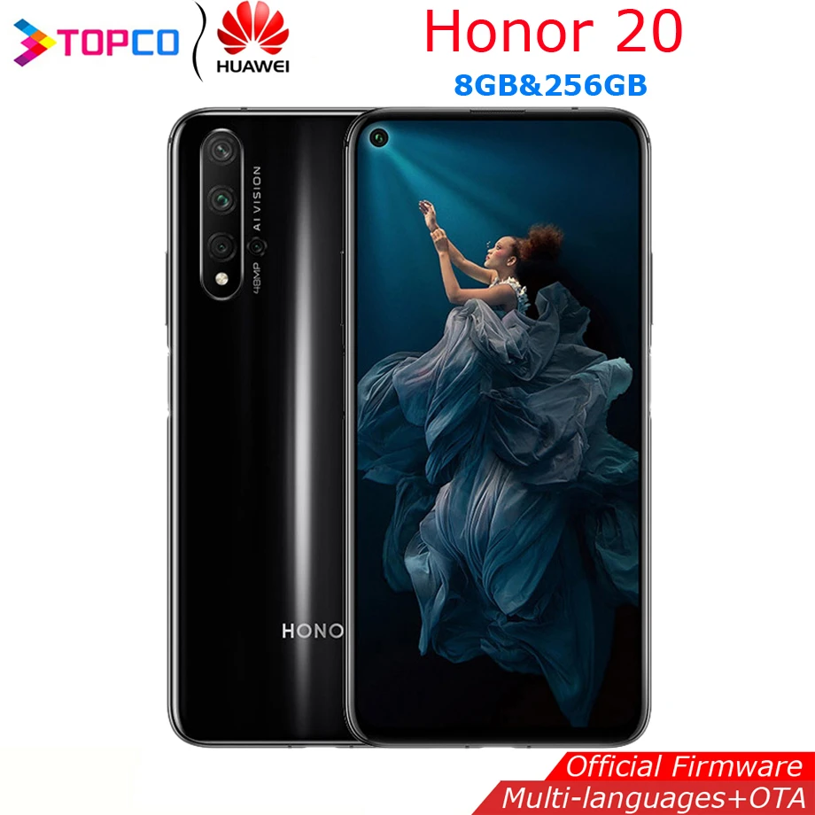

Honor 20 Original Kirin 980 Octa Core 6.26'' 5 Cameras 3750 mAh RAM 8GB ROM 256GB FingerPrint NFC