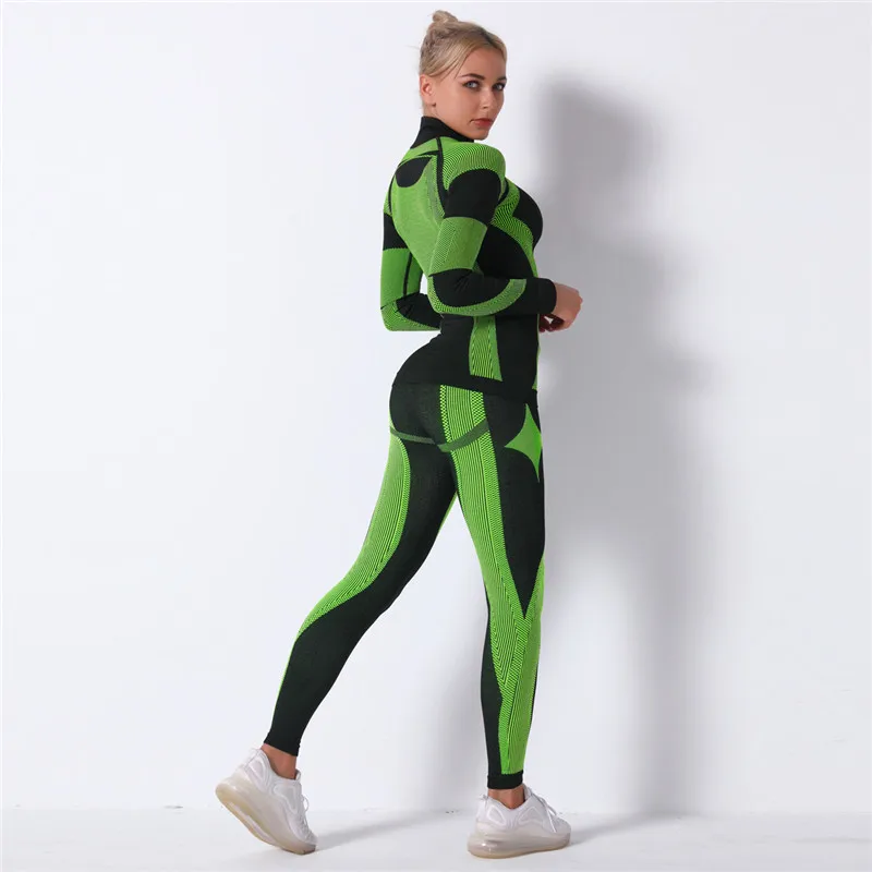 Sports Yoga Suits 2Pcs/Set Women Fitness Gym Tracksuits Turtleneck Clothes Long Sleeve Fitness Crop Top High Waist Yoga Leggings