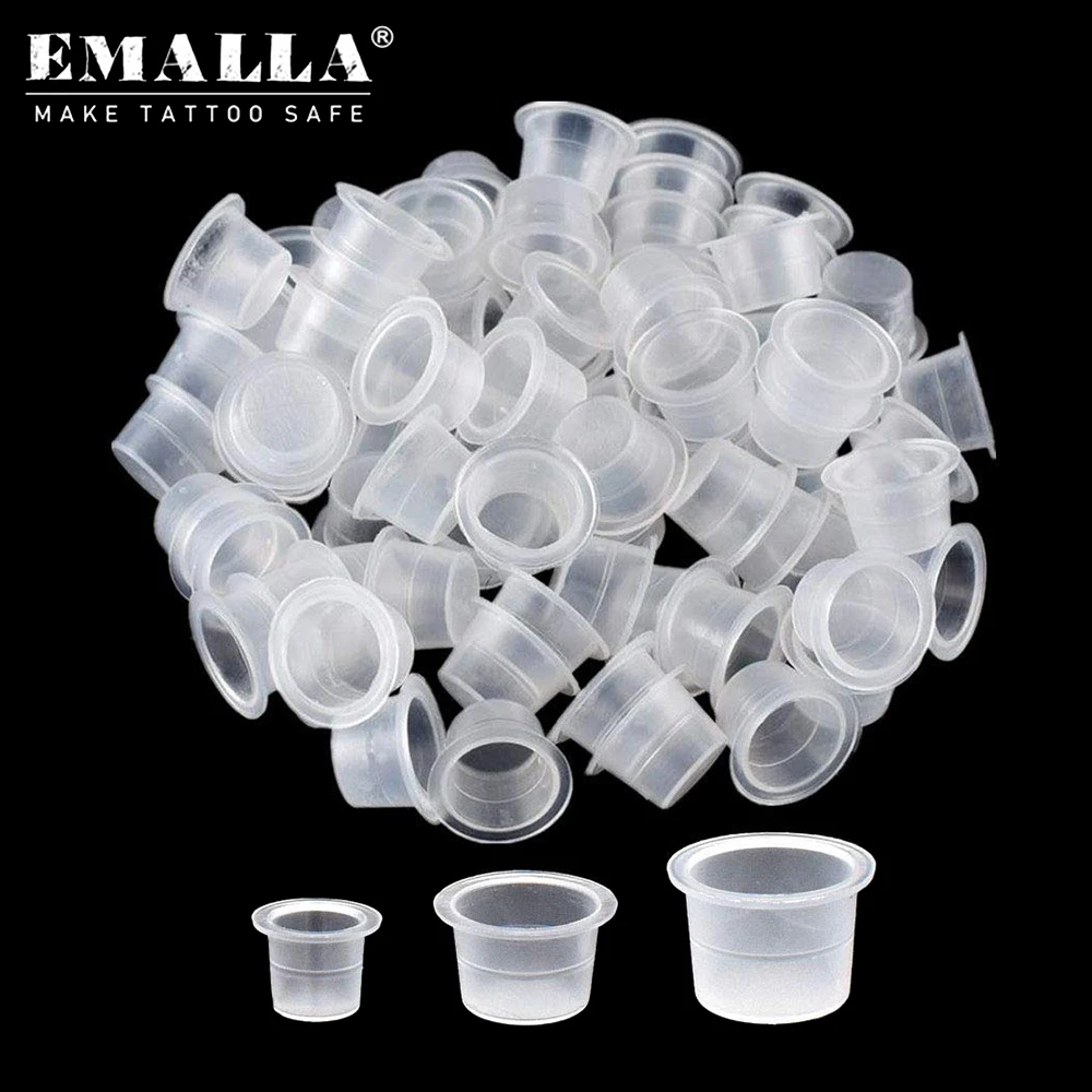 

EMALLA 1000PCS S/M/L Tattoo Ink Cups Plastic Disposable Permanent Makeup Pigment Container Caps Clear Holder Tattoo Accessories