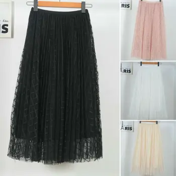 

Hirigin 2020 Summer Women Mesh High Waist Maxi Plaid Pleated Skirts Tulle Beach Casual Boho Swing Star Moon Long Skirt