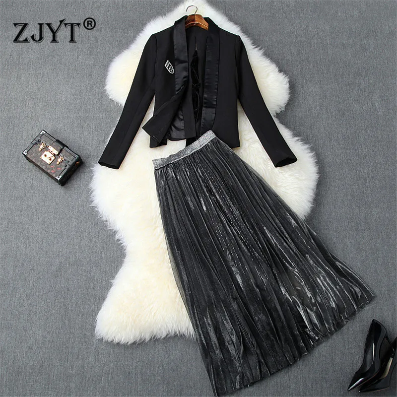 

2019 New Fall Winter Two Pieces Skirts Set Women Fashion Designer Bandage Short Jacket and Long Skirt Suit Set Lady Party Outfit