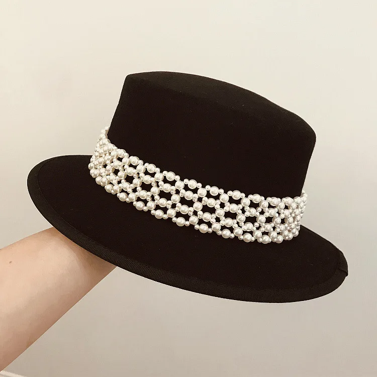 Фибоначчи качество осень зима Fedora шапки для мужчин и женщин шерсть жемчуг фетровая шляпа плоский верх аксессуар Кепка