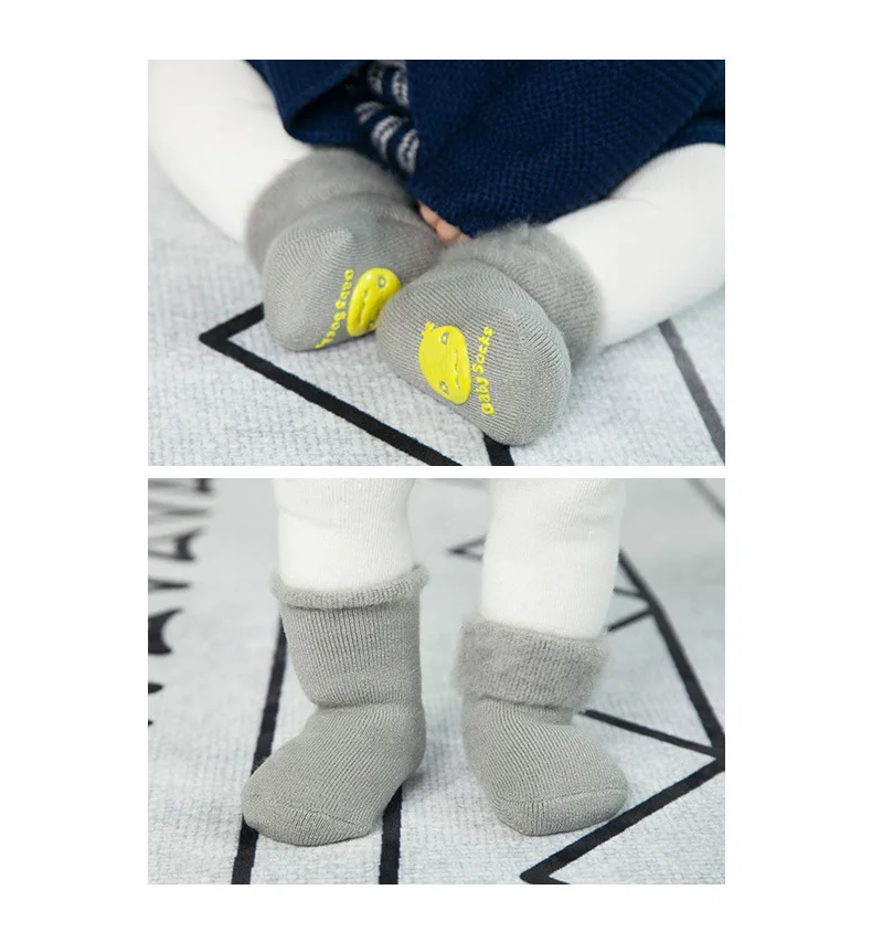 Зимние толстые бархатные носки для малышей, теплые нескользящие носки для малышей, носки для новорожденных 0-1-3 лет, носки для новорожденных