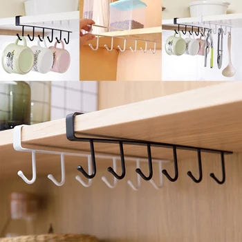 

2Pcs Kitchen Cupboard Hooks Rails Hanging Storage Rack Closet Organizer Wardrobe Cupboard Mug Container Shelf Hook Hanger Holder