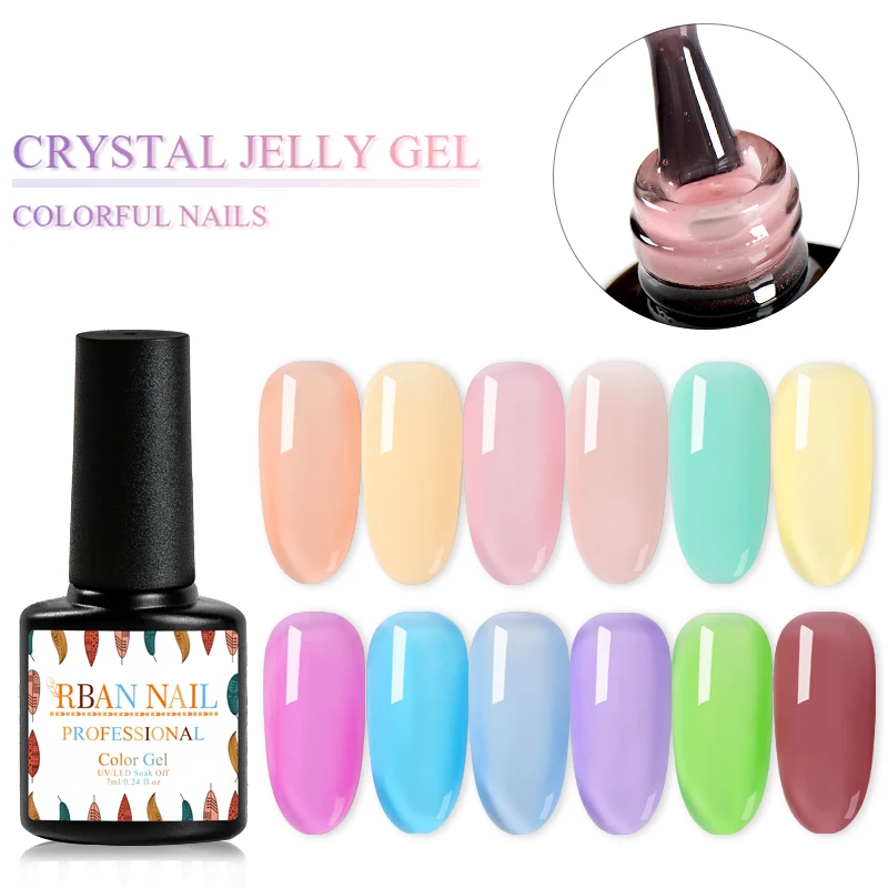 

RBAN NAIL Light Color Jelly Nail Gel Polish Soak Off Translucent Manicure Lacquer Milky White Nourishment Nail Art Varnish Tools