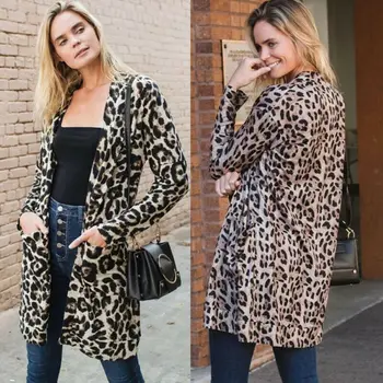 

Women Leopard Print Cardigan Coats Poncho Casual Long Sleeve Jumper Tops Ladies Outwear Leopard Outwear Ponchos Clothing