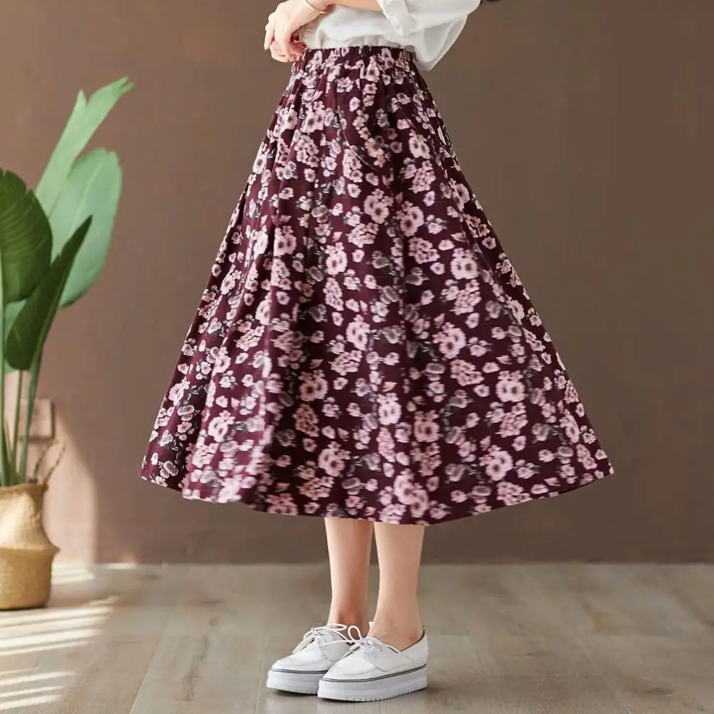 KYQIAO faldas mujer moda длинные юбки женские осень весна японский стиль длинные принтованные трапециевидные бюст юбка