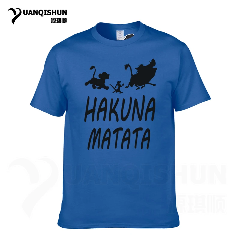 Blue YUANQISHUN Лев футболка King Акуна Матата с принтом короткий рукав Для мужчин футболка Повседневное забавные аниме Симба Пумба Тимон футболка - Цвет: Blue