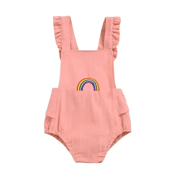 

Baby Clothes Girl Rainbow Design Backless Jumpsuit Flare Sleeve Romper Infant Casual Bodysuit Outfits