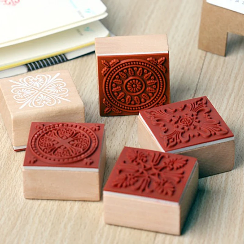 Classic Retro Square Wooden Retro Pattern Seal Lace Series Beautiful