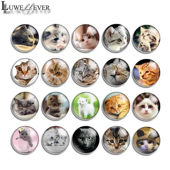 

12mm 14mm 16mm 20mm 25mm 30mm 573 Cute Cat Mix Round Glass Cabochon Jewelry Finding 18mm Snap Button Charm Bracelet