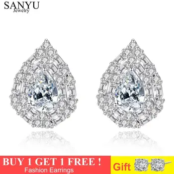 

SANYU Luxury 925 Sterling Silver Waterdrop Gemstone Stud Earring for Women Tiny Sparkling CZ Wraped Engagement Earrings Brincos