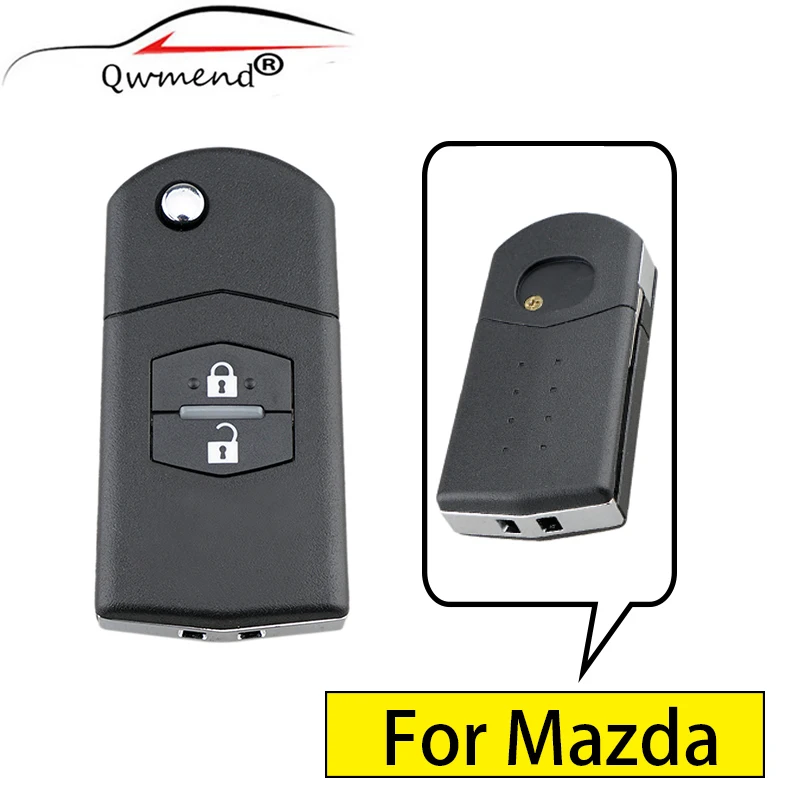 

QWMEND 2 3 Buttons Car Remote Key Fob Shell for Mazda 3 5 6 Replacement Flip Car Key Case for Mazda MAZ24R blade