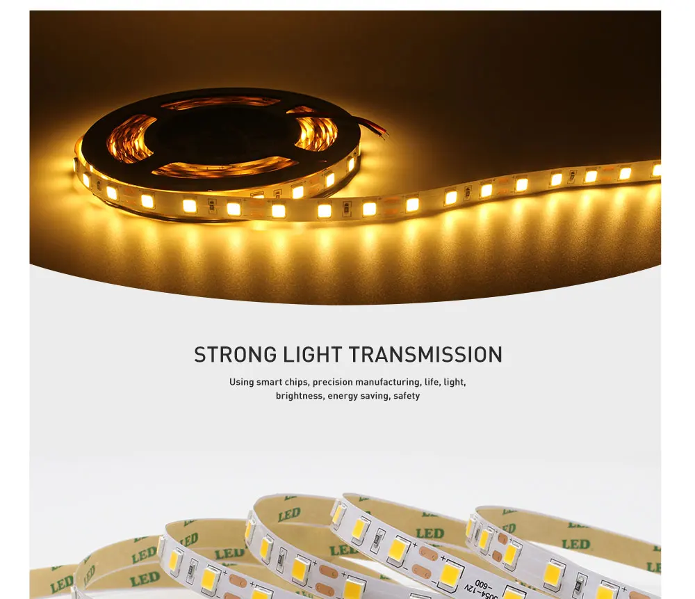 5M 5054 Flexible LED Strip 60LEDs/M Warm White Rope Ribbon Tape Light DC 12V Waterproof IP65 Lighting Strip