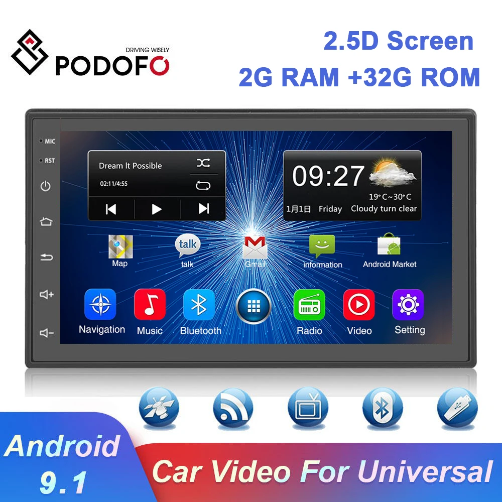 Podofo 2 din Android 9 1 автомобиль радио GPS мультимедийный плеер 2din универсальный авто для Volkswagen Nissan Hyundai toyota CR V