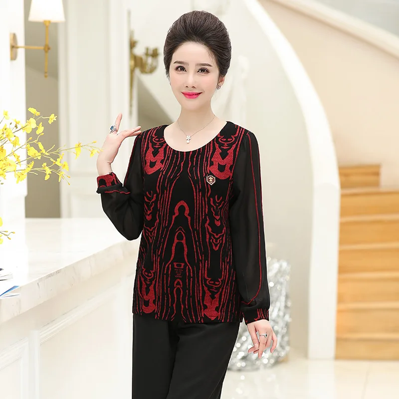 

Mom Spring Clothing Set 2019 New Style Middle-aged Spring And Summer Long-sleeved Upper Garment Middle-aged WOMEN'S Dress-Style