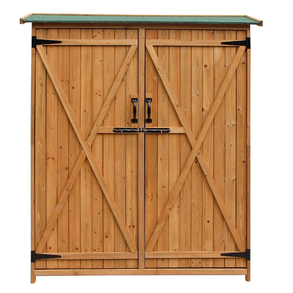 

Outdoor Garden Storage Shed House Cabinet Fir Wood Color&Green Suitable for Storing All Kinds of Tools and Accessories[US-Stock]