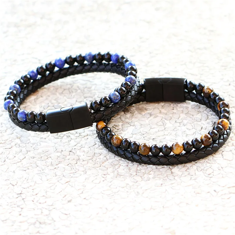 Браслет мужской из натуральной кожи ювелирное изделие с черной магнитной