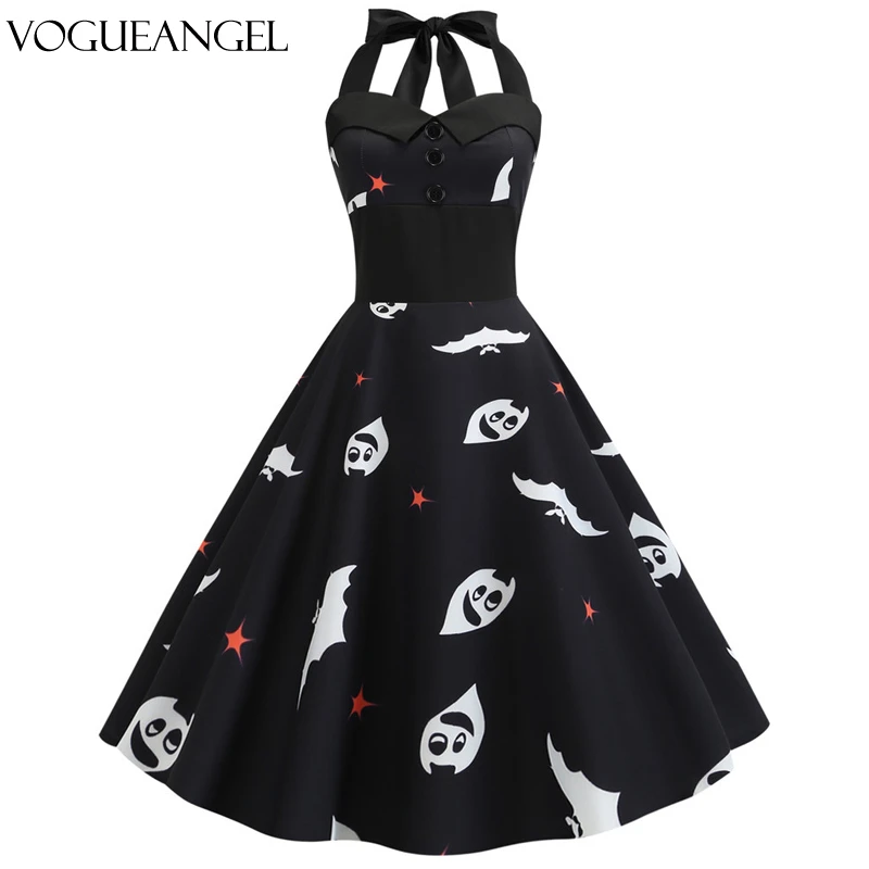 Vestido de fiesta Retro con cuello Halter para Halloween, ropa Sexy con estampado de Hepburn de los años 50 y 60, vestido Rockabilly talla grande, elegante|Plus tamaño Vestidos| - AliExpress