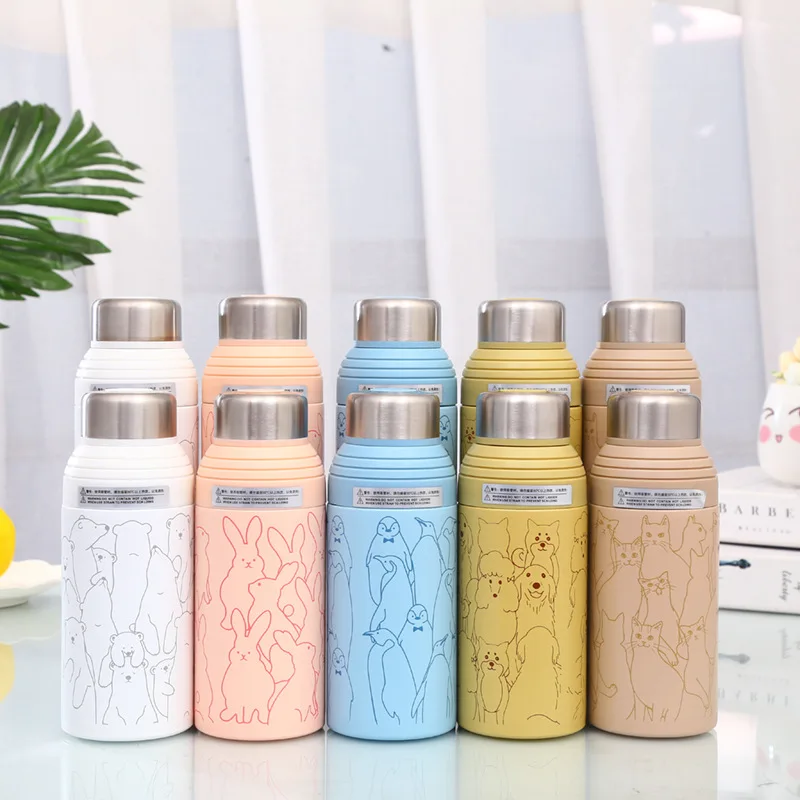 

With Straw Cartoon Children Sports Bottle Multi-Specification Adorable Animal 304 Insulated Cup Spacious Gift Glass