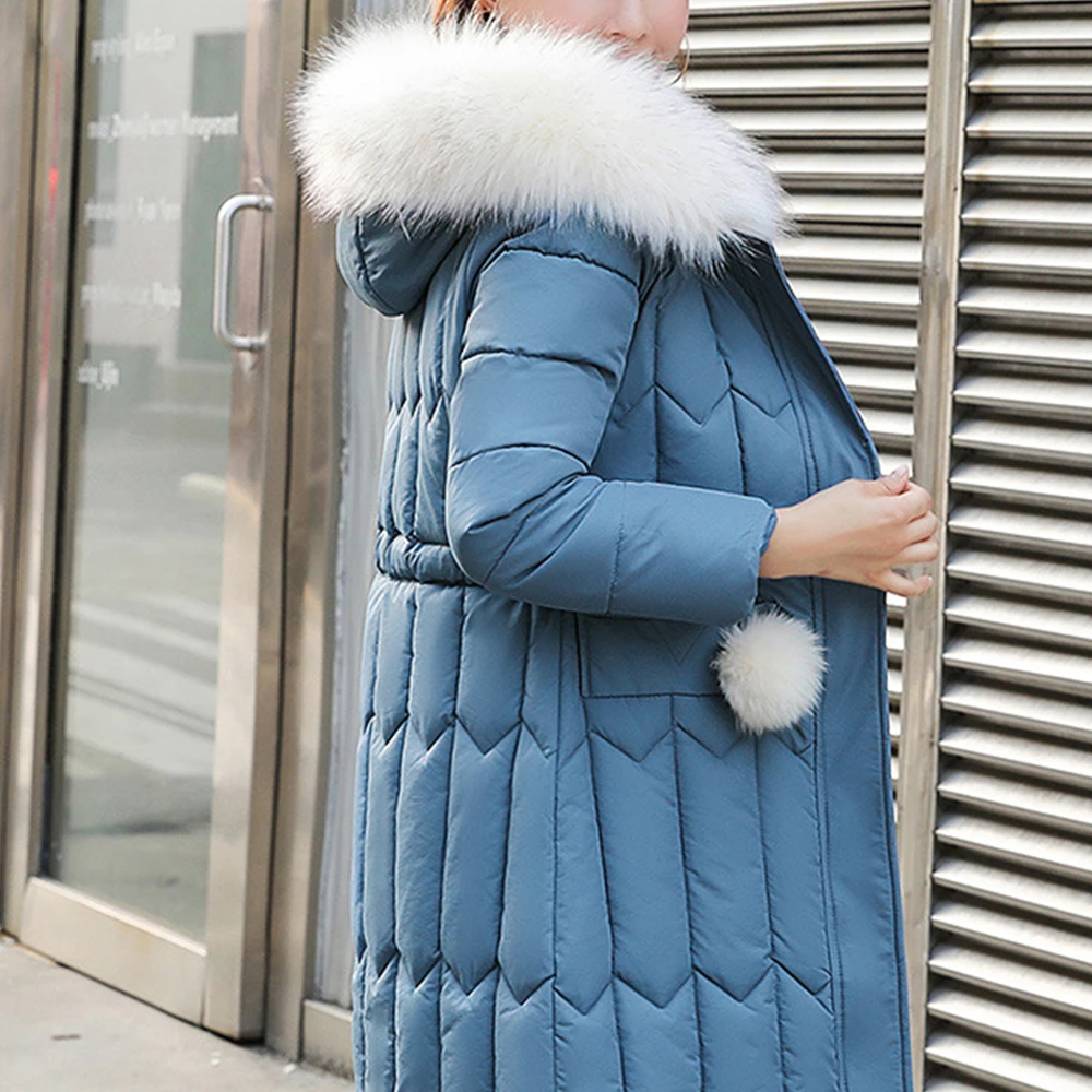 Женские Длинные пуховики размера плюс 4XL 5XL с толстым большим мехом, приталенная зимняя куртка, Женское пальто с капюшоном, новые женские куртки с хлопковой подкладкой