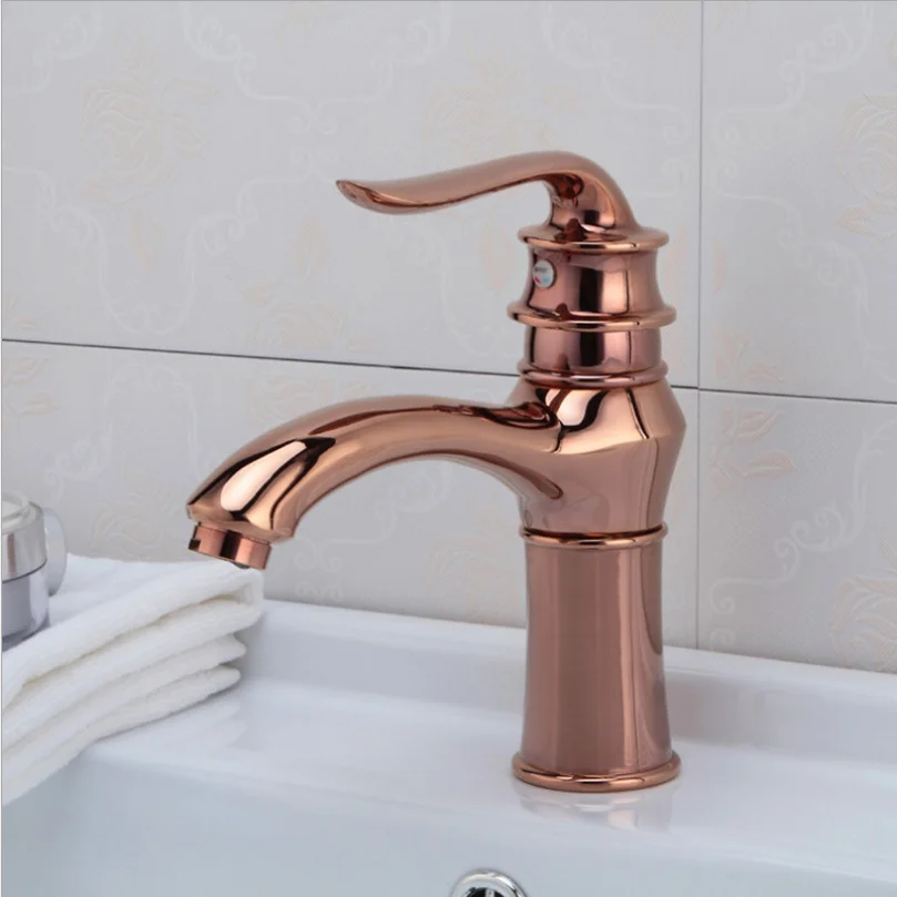 European Black Retro / Electroplating Hot And Cold Water Mixed Washbasin Faucet Home Bathroom Vanity Basin Counter Basin Tap - Цвет: Rose gold plating