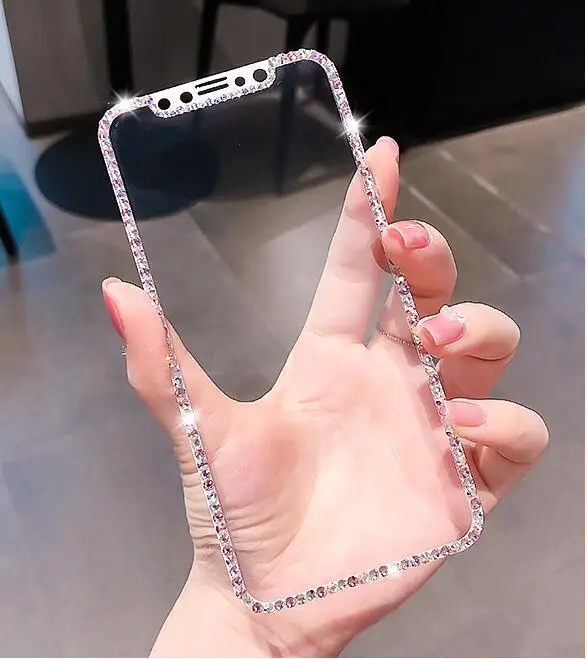 Защитное стекло со стразами для iPhone 11 12 mini 13 Pro Max X XS XR | Мобильные телефоны и