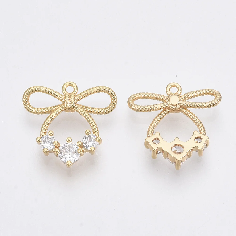 20Pcs Brass Cubic Zirconia Pendants Nickel Free Bowknot Charms For ewelry Making DIY Accessory Crafting 16.5x17x3.5mm