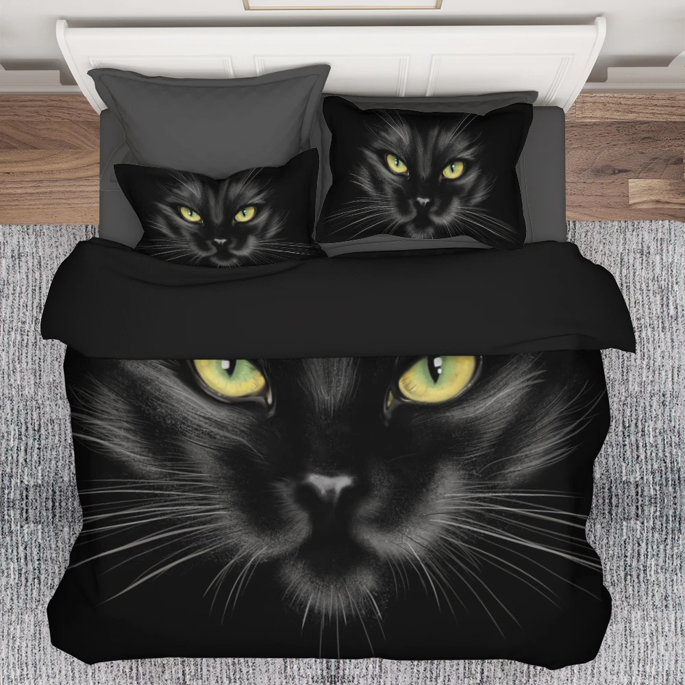 3D Bedclothes Animal Black Cat Adult Kids Duvet Cover Set Comforter 2/3pcs Bedding King Queen Single Full Double Quilt | Дом и сад
