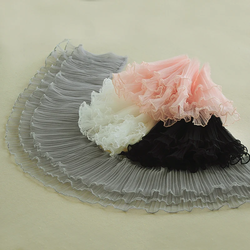

3meters 15cm Wide 3 Layers Organ Pleated Mesh Lace Ruffle Lace Trim Flower Collar Garment Skirt Accessories Pleated Lace Fabric