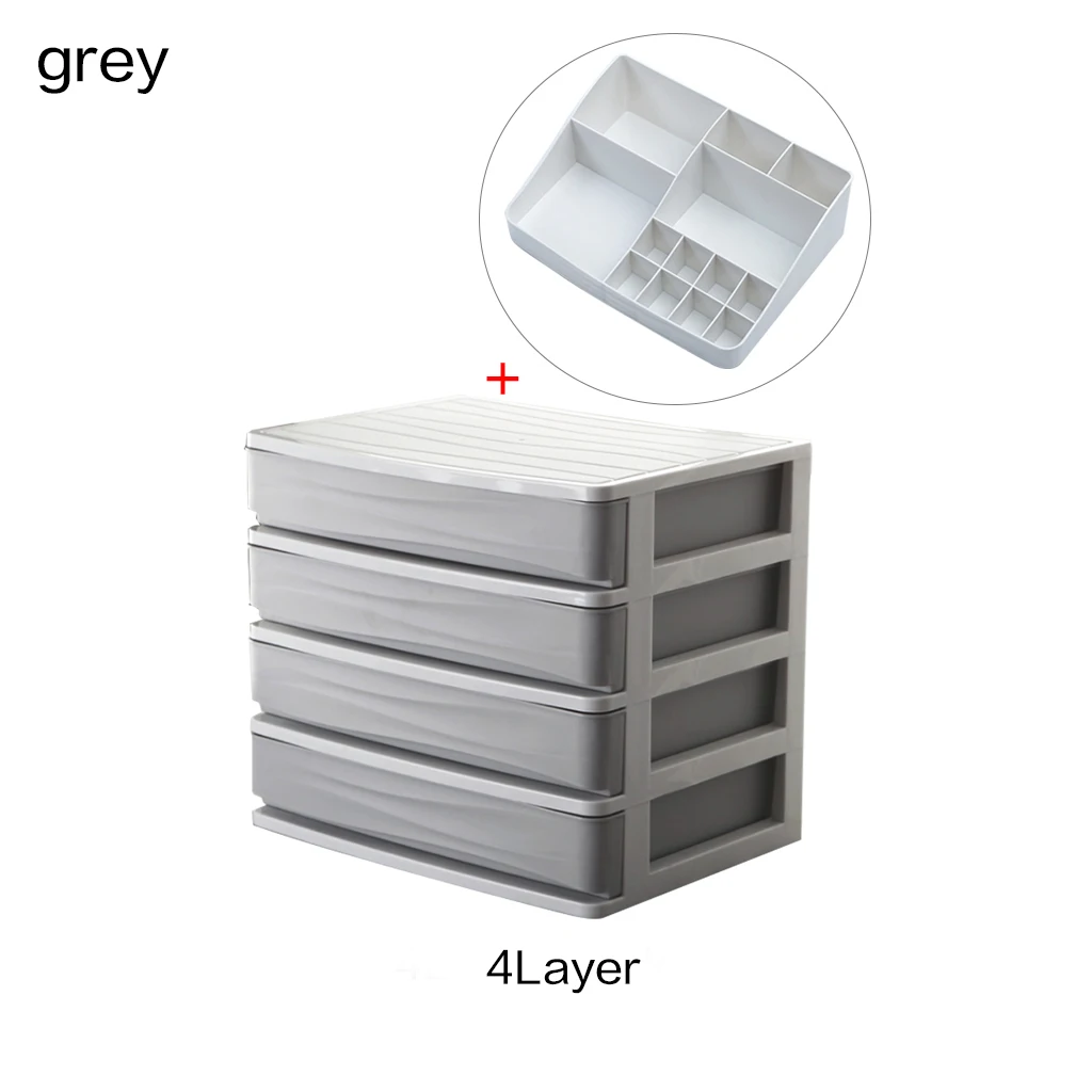 Пластиковая коробка большой емкости, ящик для хранения косметики, органайзер, коробка для дома, телефона, для мелочей, стойка для ухода, дропшиппинг - Цвет: 4Layer-grey
