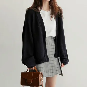 

Loose Lazy Style Women's Cardigan Sweater 2019 Autumn Winter Long-Sleeved Knit Cardigan Fashion Solid Female Sweater