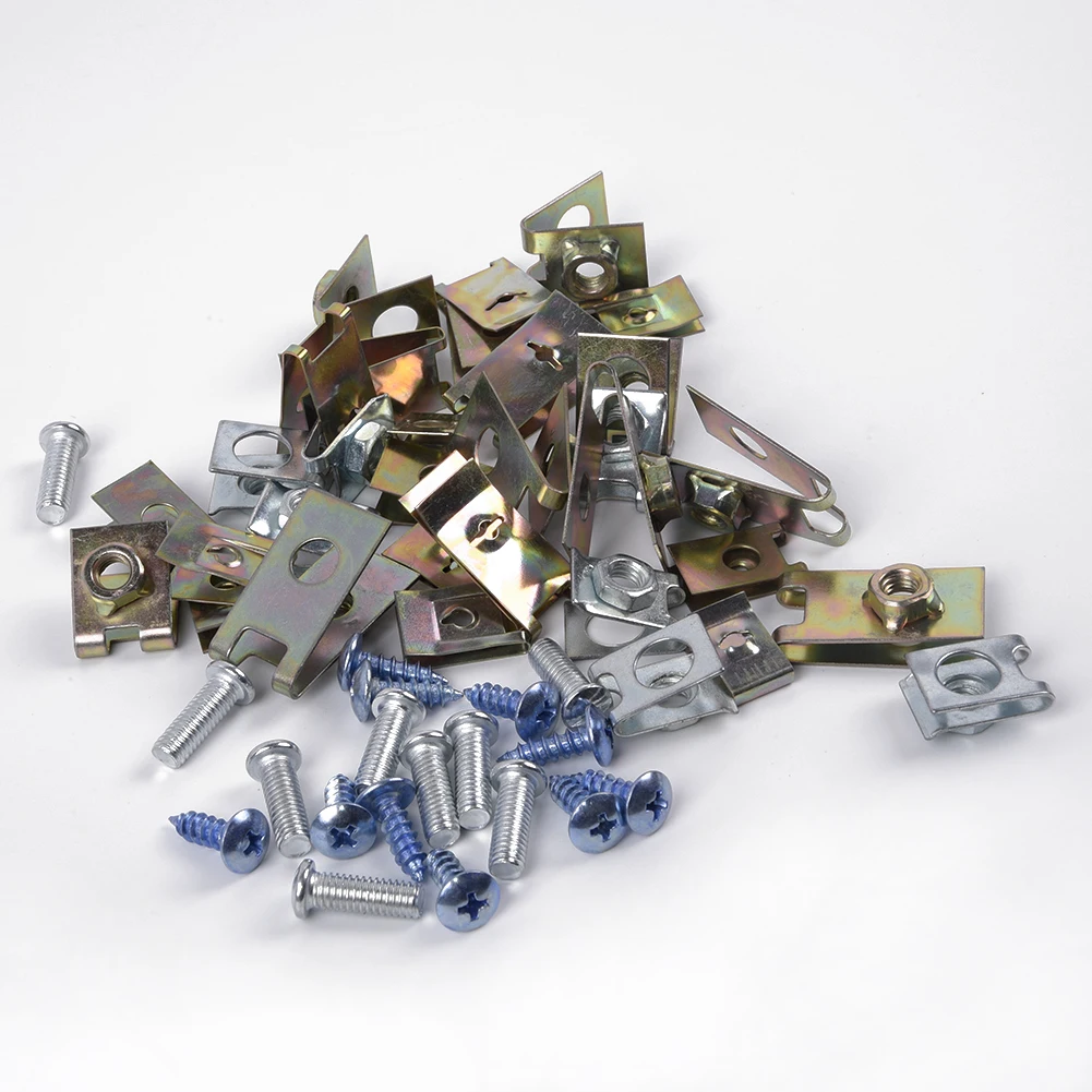 100pcs/Set Car Metal U Type Gasket Clips Auto Fasteners Car Body Door Panel Trim Fixed Screw U-Nuts