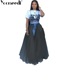 Yooneedi лучшее качество Новое поступление повседневные женские джинсовые юбки 2 цвета однотонные кружевные дизайнерские женские макси юбки OMY5129