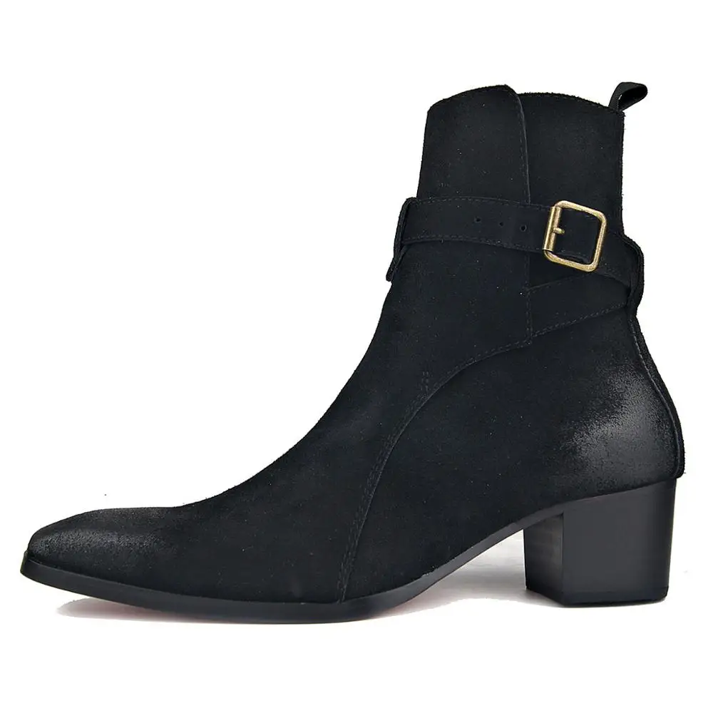 Genuine Cow Leather Suede high heel Men Boots high top Zipper fashion British style fashion men's Chelsea Boots Hot