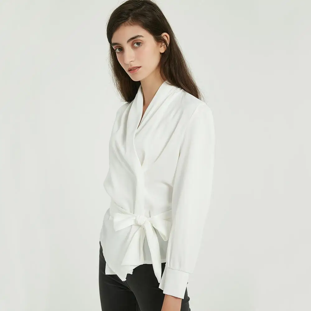 Wixra, Женская однотонная блузка с поясом, женские элегантные рубашки с длинным рукавом для офиса, свободные рубашки, осень-весна